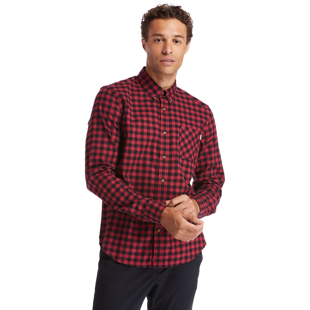 Camisa Timberland Argentina Hombre - Back River Brushed-Cotton Oxford Check - Rojas/Negras - KNHOYE-